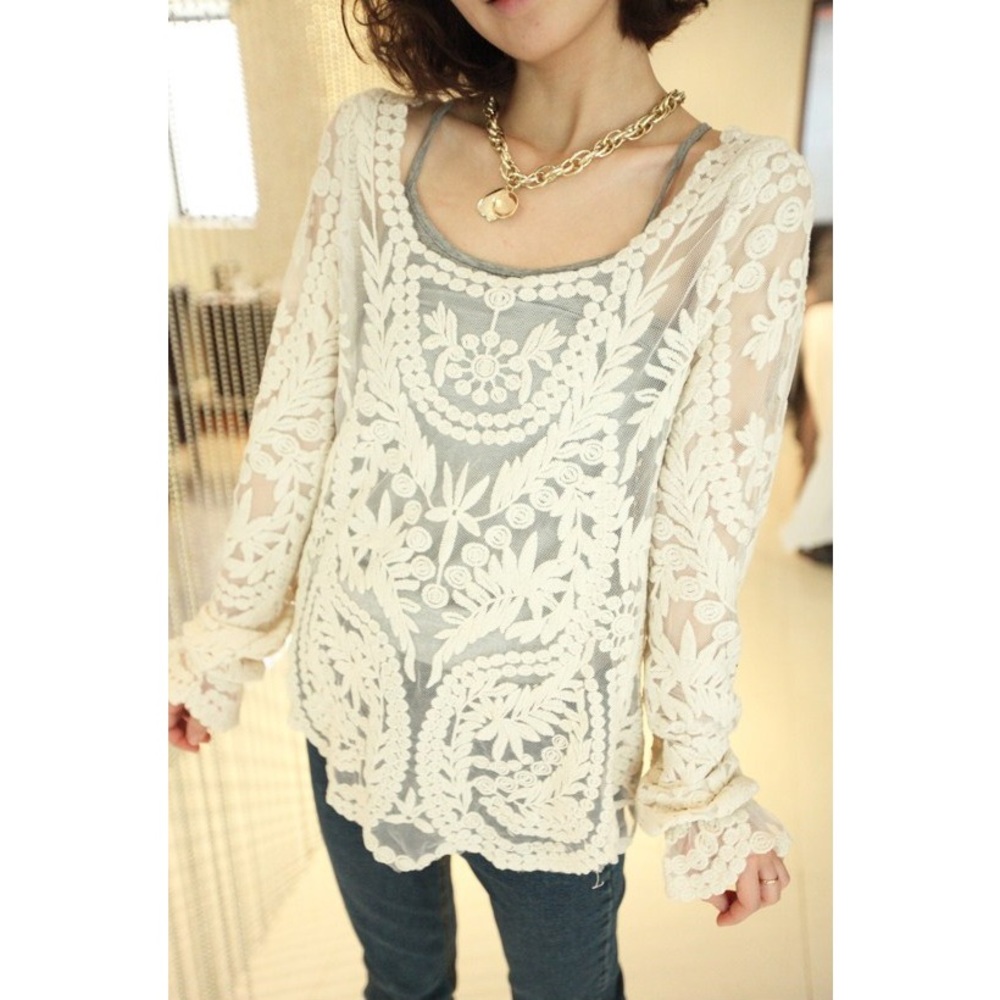 Ultra Pink Sheer Lace Boho Top Small
